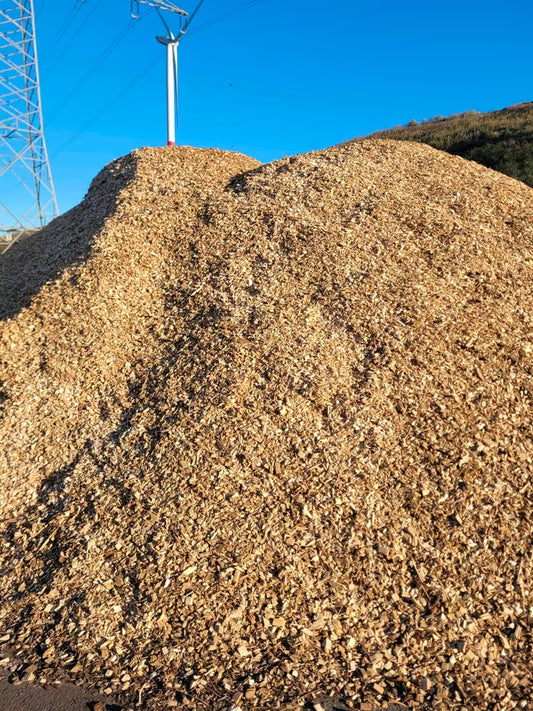 Holzhäcksel, gehäuft.