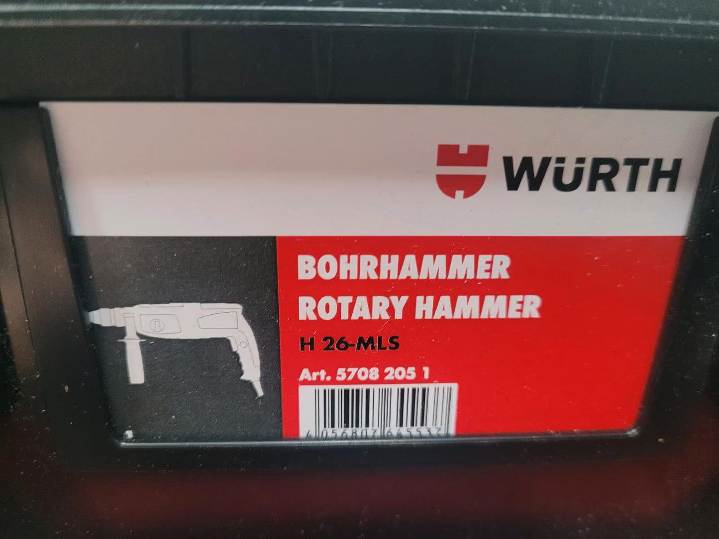 Das Label vom Bohrhammer, hier mit Informationen zum Bohrhammer von Würth.